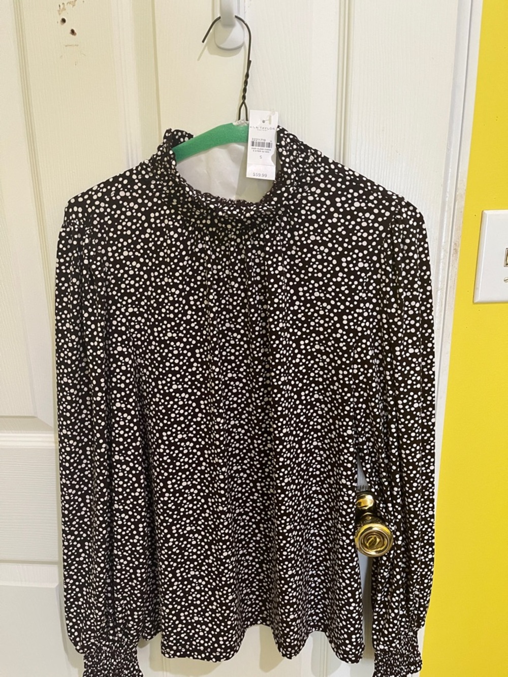 Brown & White Polka Dot High-Neck Blouse